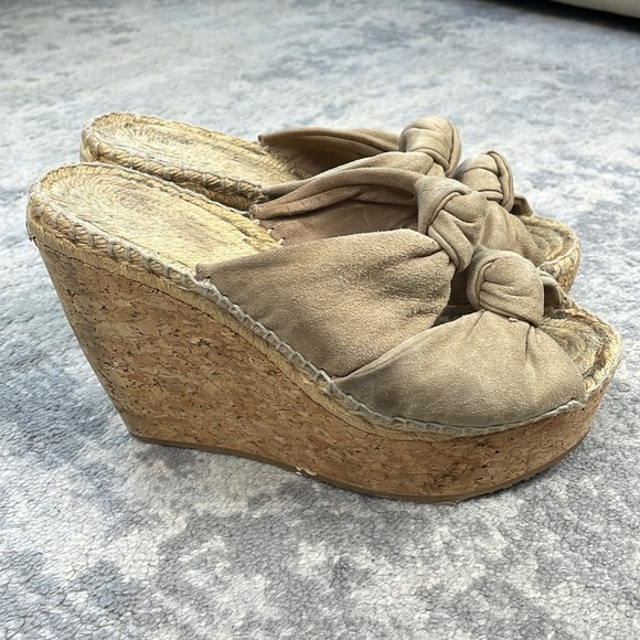 Jimmy Choo Priory Suede Twist Knot Slide Platform Wedge Sandals Beige - Picture 6 of 16
